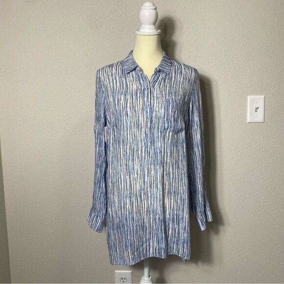 Nanette by Nanette Lapore Blue Striped Button Front Tunic Blouse Women's Size M - Picture 11 of 16